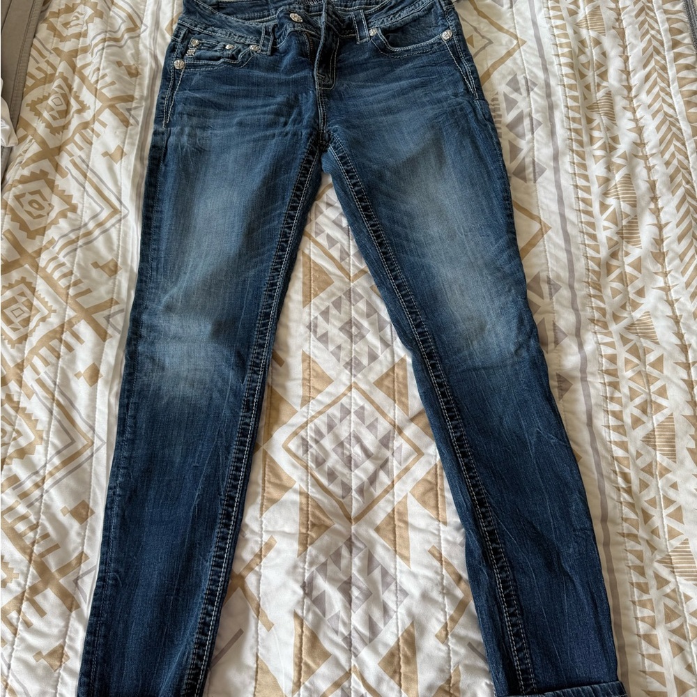 Miss Me Blue Skinny Jeans with Faded Wash